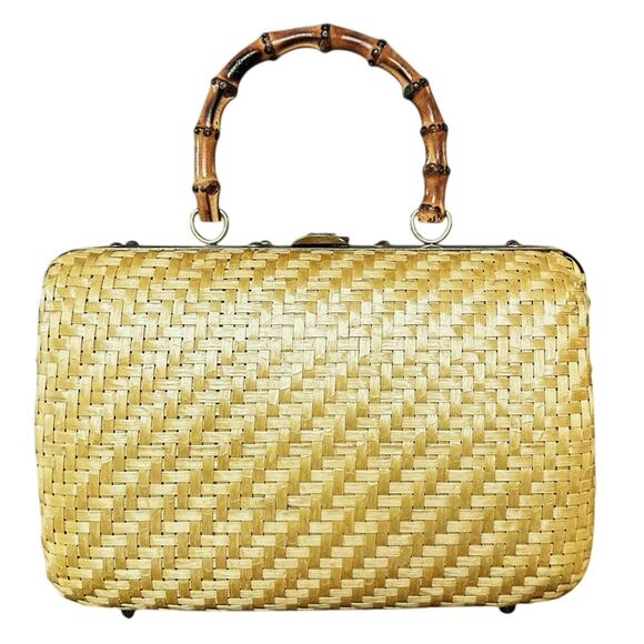 Vintage Rich’s Wicker Handbag Bamboo Top Handle Italian Woven Rattan Purse - Picture 1 of 15